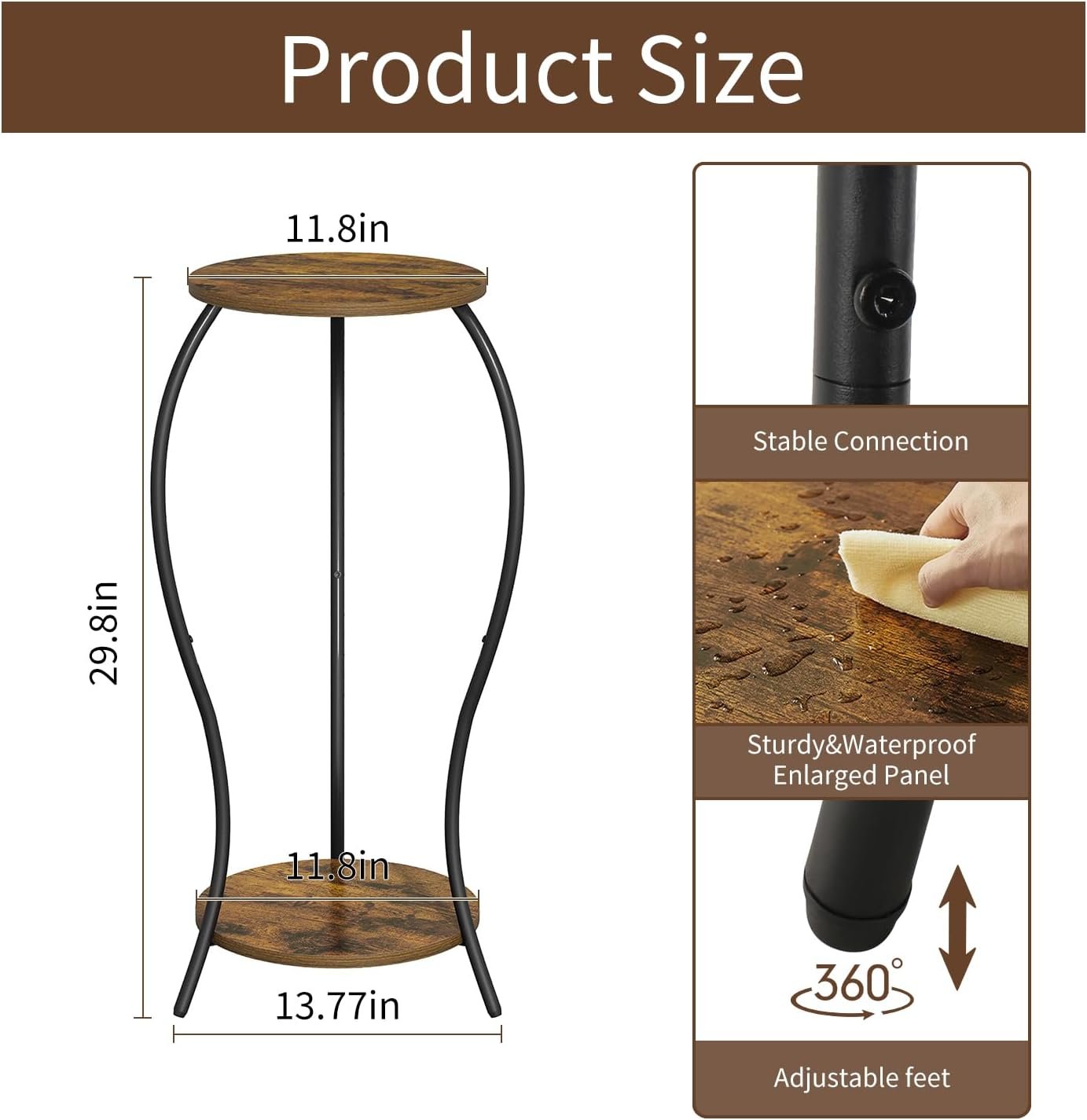 Plant Stand Indoor Outdoor,2 Tier Round Potted Holder Stand,Flower Pot Stand,Plant Supports Rack,Corner Plant Shelf for Planter Garden Balcony Patio Living Room - صورة 3