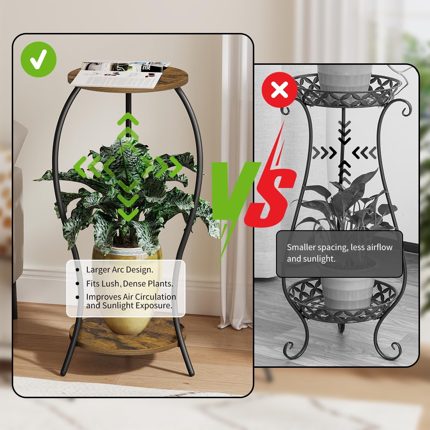 Plant Stand Indoor Outdoor,2 Tier Round Potted Holder Stand,Flower Pot Stand,Plant Supports Rack,Corner Plant Shelf for Planter Garden Balcony Patio Living Room - صورة 6