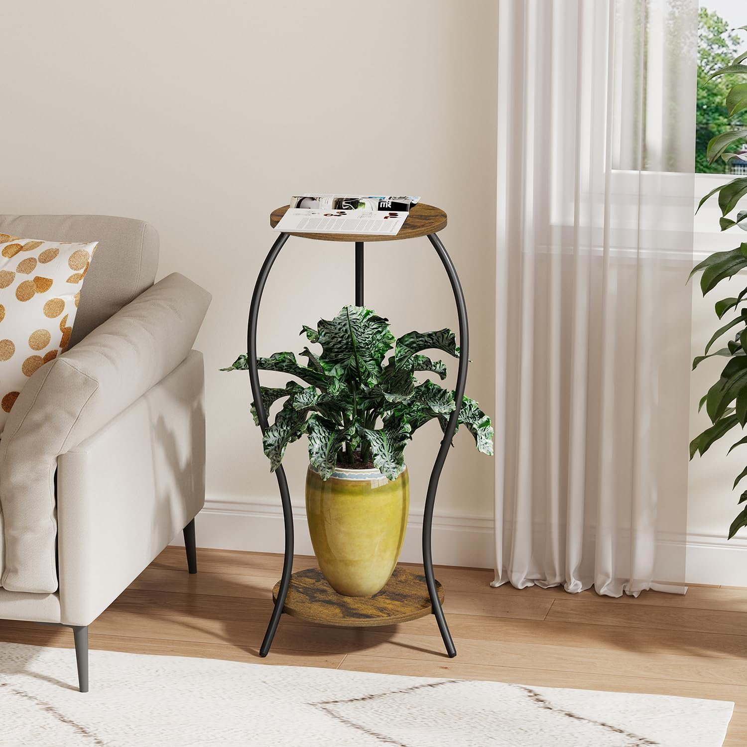 Plant Stand Indoor Outdoor,2 Tier Round Potted Holder Stand,Flower Pot Stand,Plant Supports Rack,Corner Plant Shelf for Planter Garden Balcony Patio Living Room - صورة 4