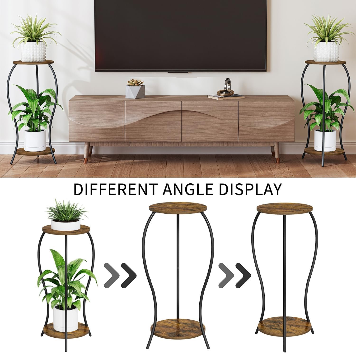 Plant Stand Indoor Outdoor,2 Tier Round Potted Holder Stand,Flower Pot Stand,Plant Supports Rack,Corner Plant Shelf for Planter Garden Balcony Patio Living Room - صورة 7