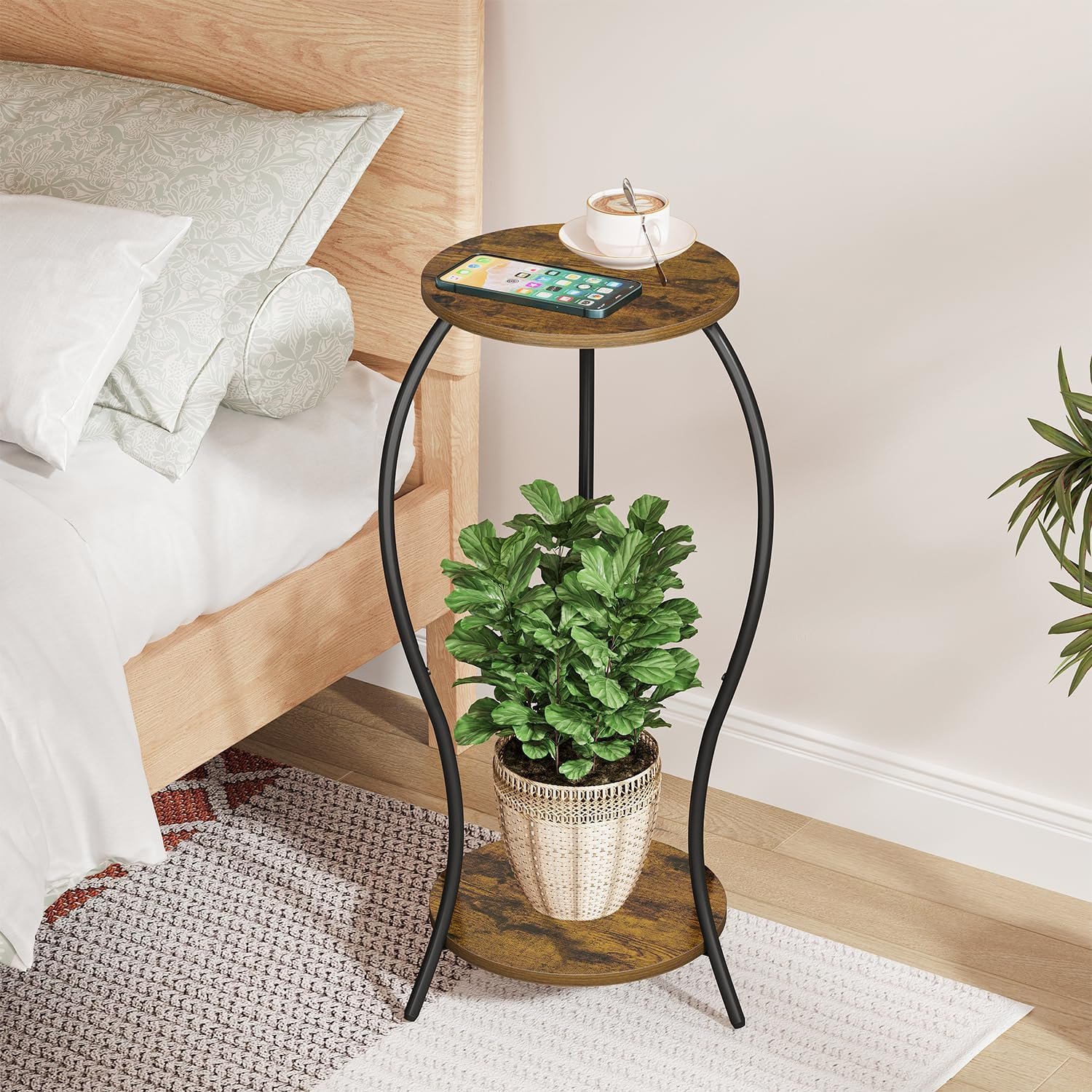 Plant Stand Indoor Outdoor,2 Tier Round Potted Holder Stand,Flower Pot Stand,Plant Supports Rack,Corner Plant Shelf for Planter Garden Balcony Patio Living Room - صورة 8