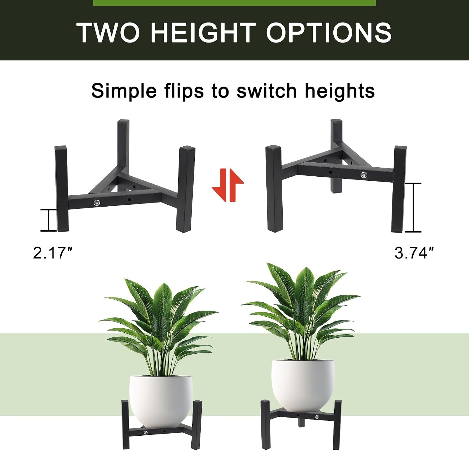 Vigordream Metal Plant Stand, Adjustable Heavy Duty Sturdy Plant Holder for Indoor Outdoor Use, 2 Height Displays Single Plant Pot Stand (Black, Fit 8-10inch pots) - صورة 3