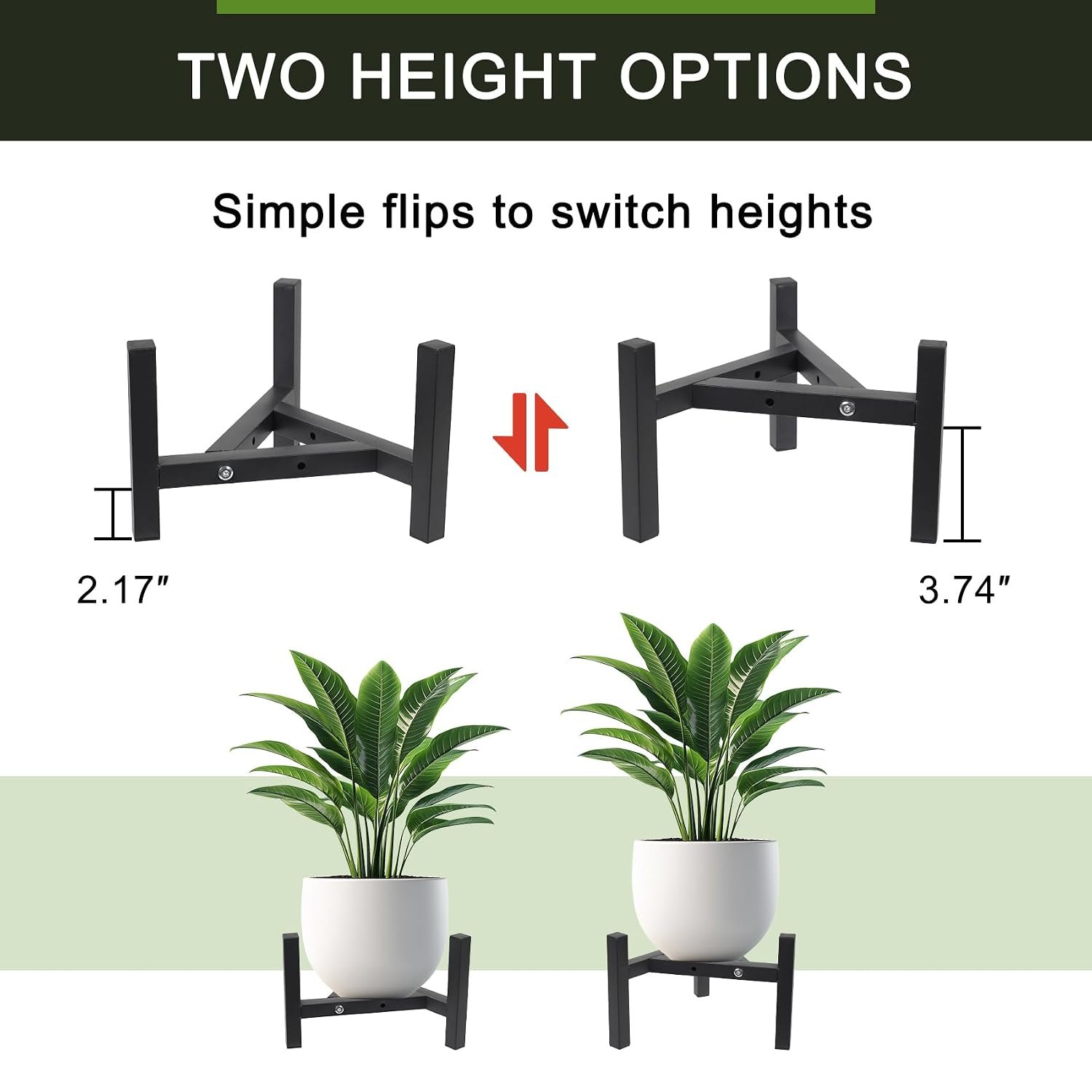 Vigordream Metal Plant Stand, Adjustable Heavy Duty Sturdy Plant Holder for Indoor Outdoor Use, 2 Height Displays Single Plant Pot Stand (Black, Fit 8-10inch pots) - صورة 8
