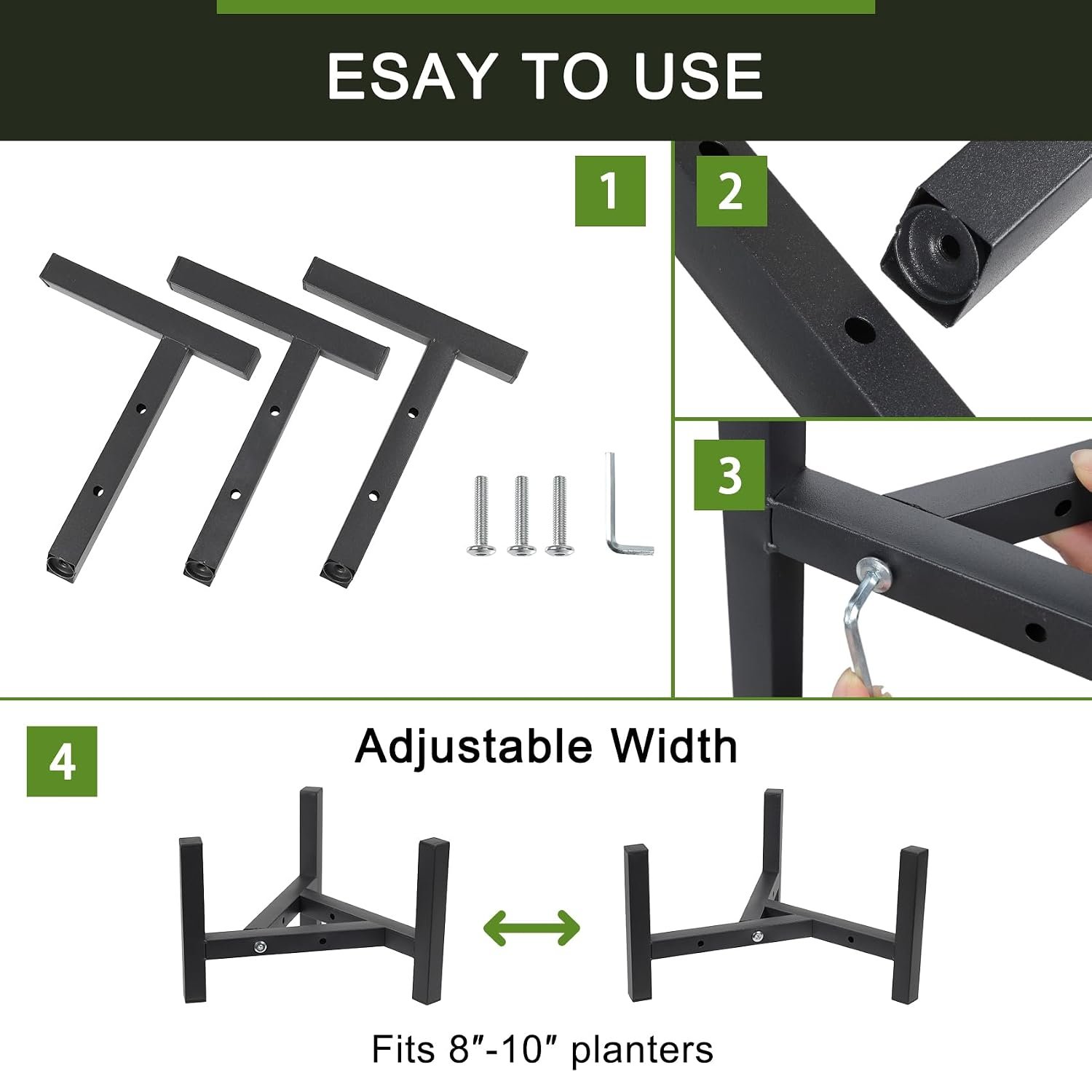 Vigordream Metal Plant Stand, Adjustable Heavy Duty Sturdy Plant Holder for Indoor Outdoor Use, 2 Height Displays Single Plant Pot Stand (Black, Fit 8-10inch pots) - صورة 9