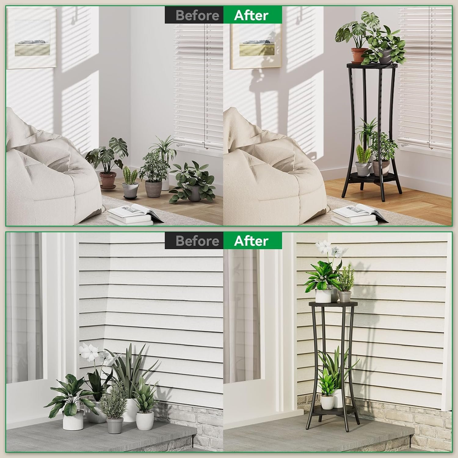 IBUYKE 30 Inch Tall Plant Stand Indoor, 2 Tier Wood Corner Plant Stand, Modern Round Plant Shelf Flower Stand for Living Room Patio Balcony Garden, Rustic Brown TMJ074H - صورة 5