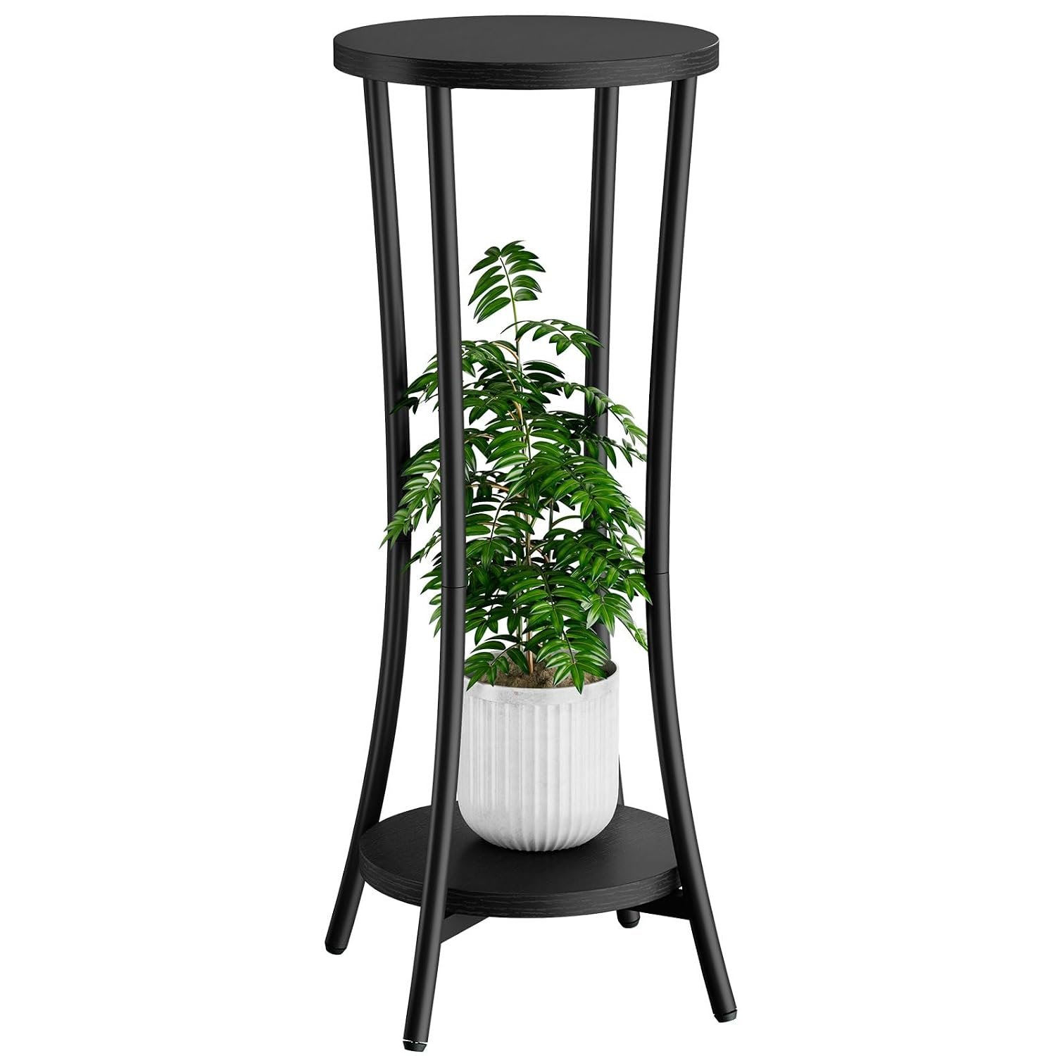IBUYKE 30 Inch Tall Plant Stand Indoor, 2 Tier Wood Corner Plant Stand, Modern Round Plant Shelf Flower Stand for Living Room Patio Balcony Garden, Rustic Brown TMJ074H - صورة 8