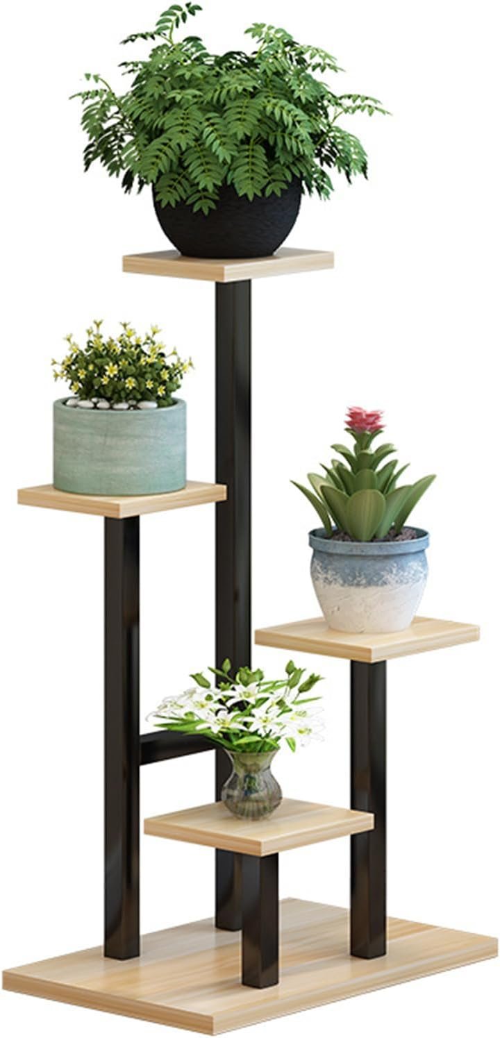 Plant Stand 5 Tier Indoor Metal Plant Shelf for Multiple Plants Corner Tall Flower Holder for Patio Garden Living Room Balcony Bedroom(Walnut) - صورة 3
