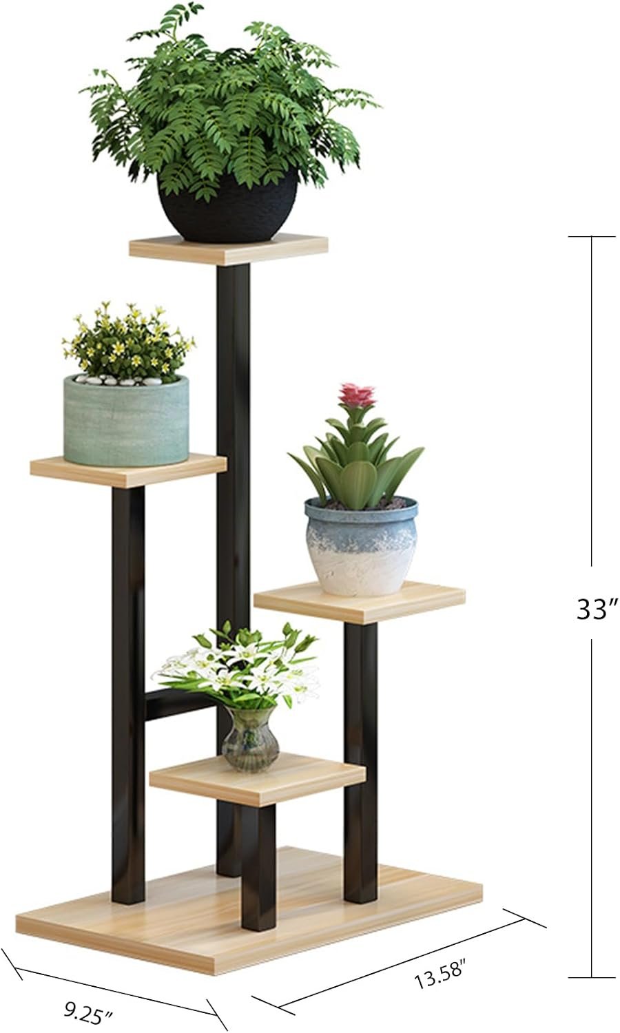 Plant Stand 5 Tier Indoor Metal Plant Shelf for Multiple Plants Corner Tall Flower Holder for Patio Garden Living Room Balcony Bedroom(Walnut) - صورة 2