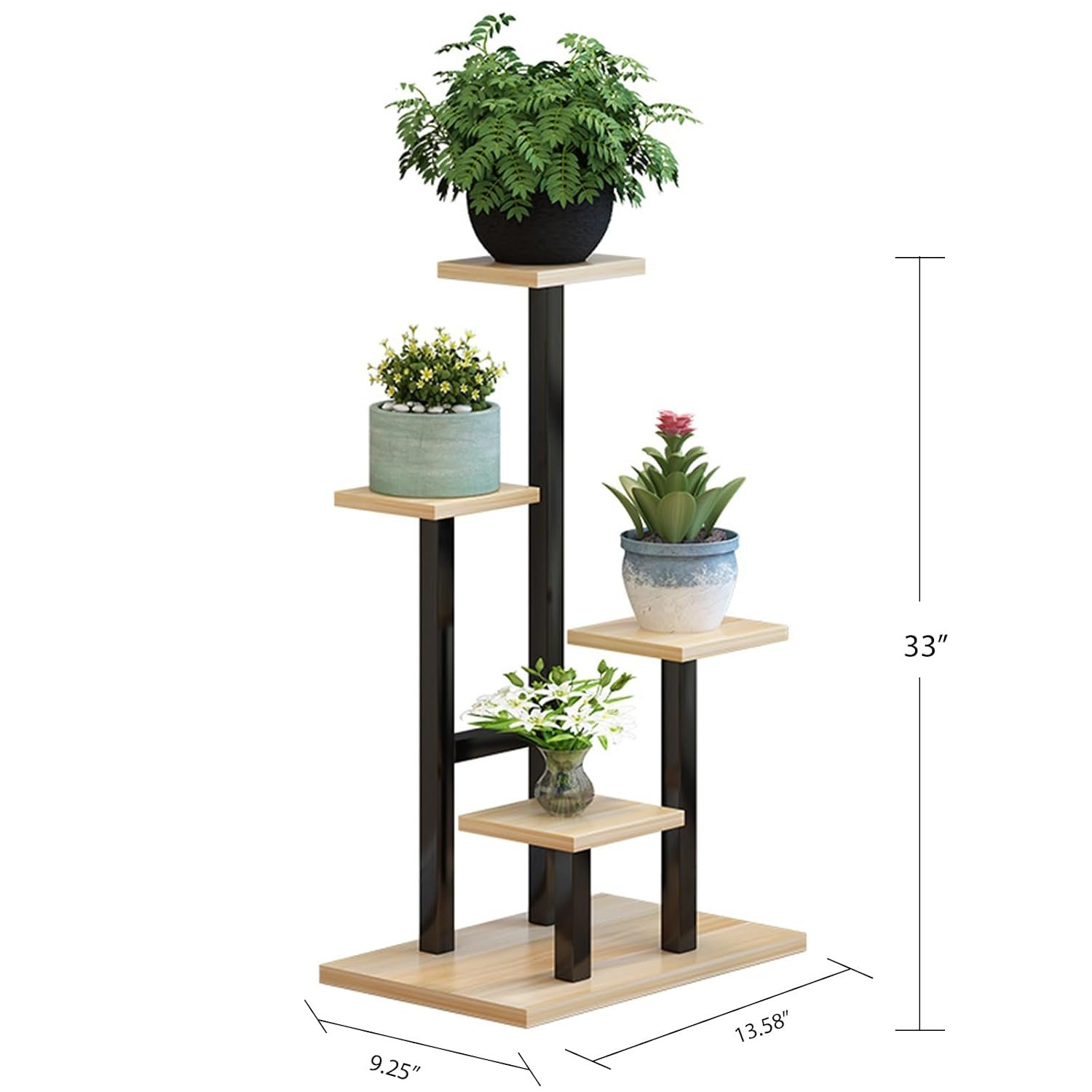 Plant Stand 5 Tier Indoor Metal Plant Shelf for Multiple Plants Corner Tall Flower Holder for Patio Garden Living Room Balcony Bedroom(Walnut) - صورة 6
