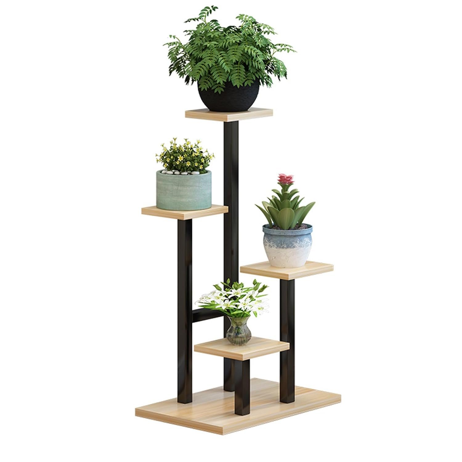 Plant Stand 5 Tier Indoor Metal Plant Shelf for Multiple Plants Corner Tall Flower Holder for Patio Garden Living Room Balcony Bedroom(Walnut) - صورة 7