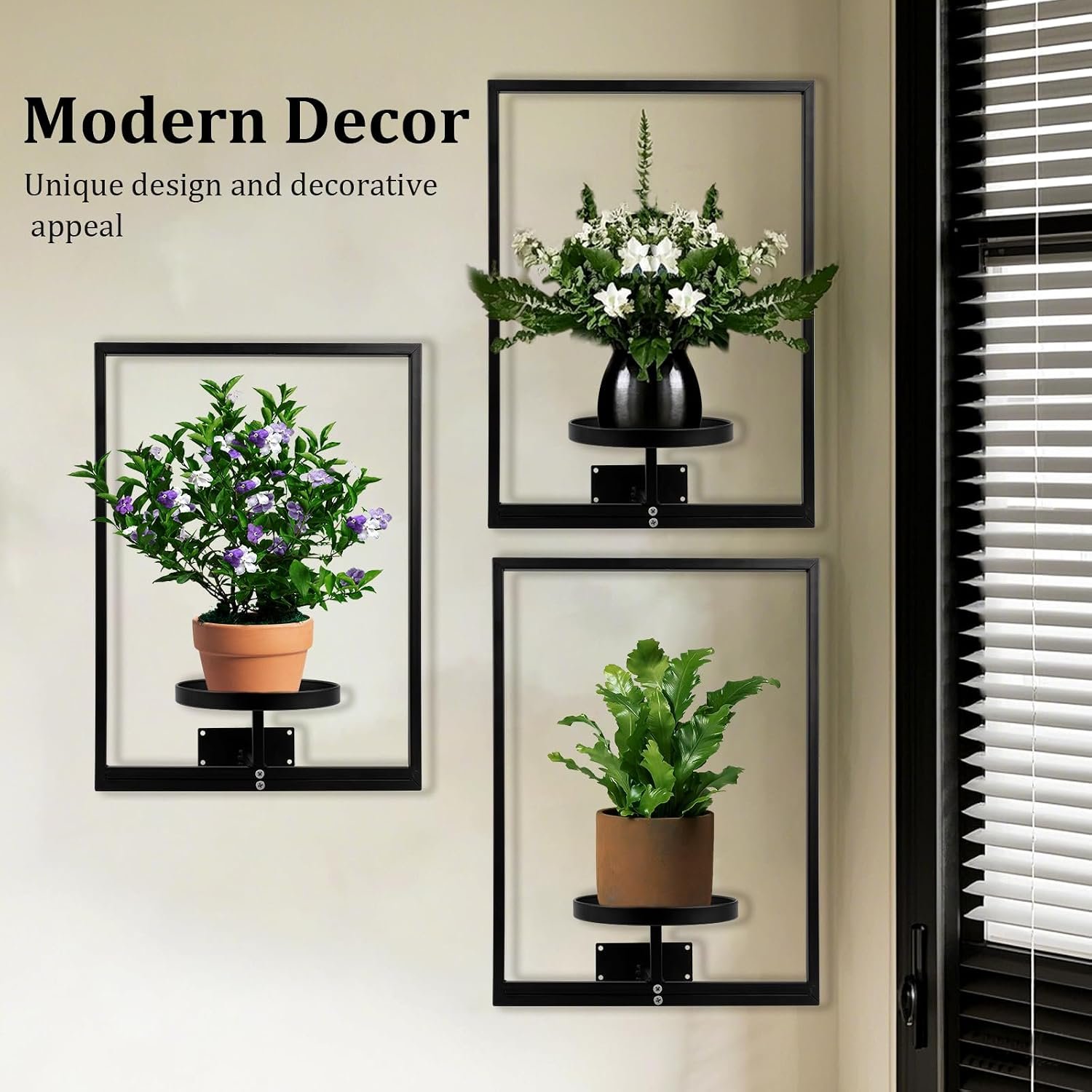 3 Pcs Indoor Wall Plant Stand Metal Plant Rack Window Plant Shelves Hanging Planters Display Shelving for Hanging Plants for Home Indoor and Outdoor - صورة 4