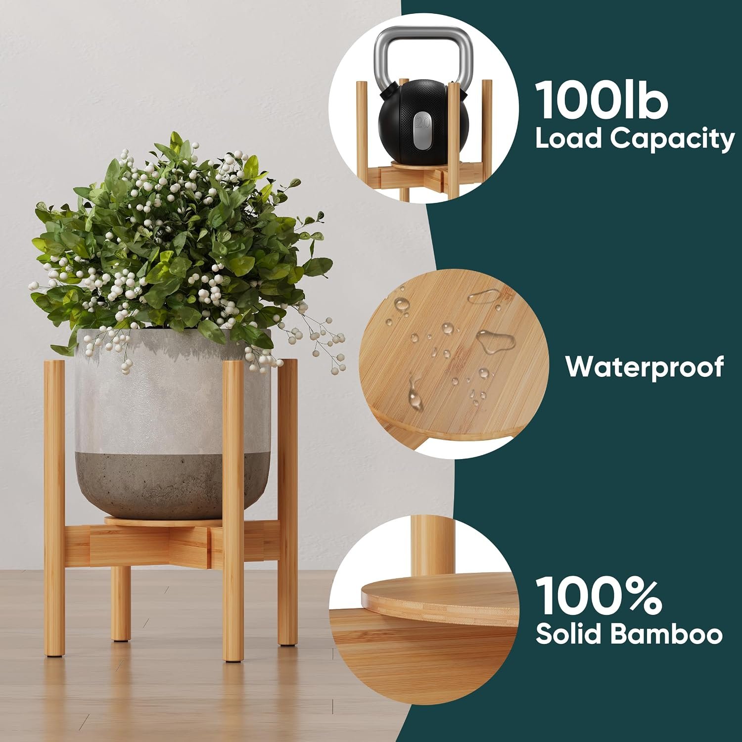 Semiocthome Adjustable Bamboo Plant Stand Indoor with Removable Tray, Wooden Flower Stand, Pot Holders Fits 20cm to 30cm Pots, Indoor Plant Stands for Living Room, Bedroom,... - صورة 5