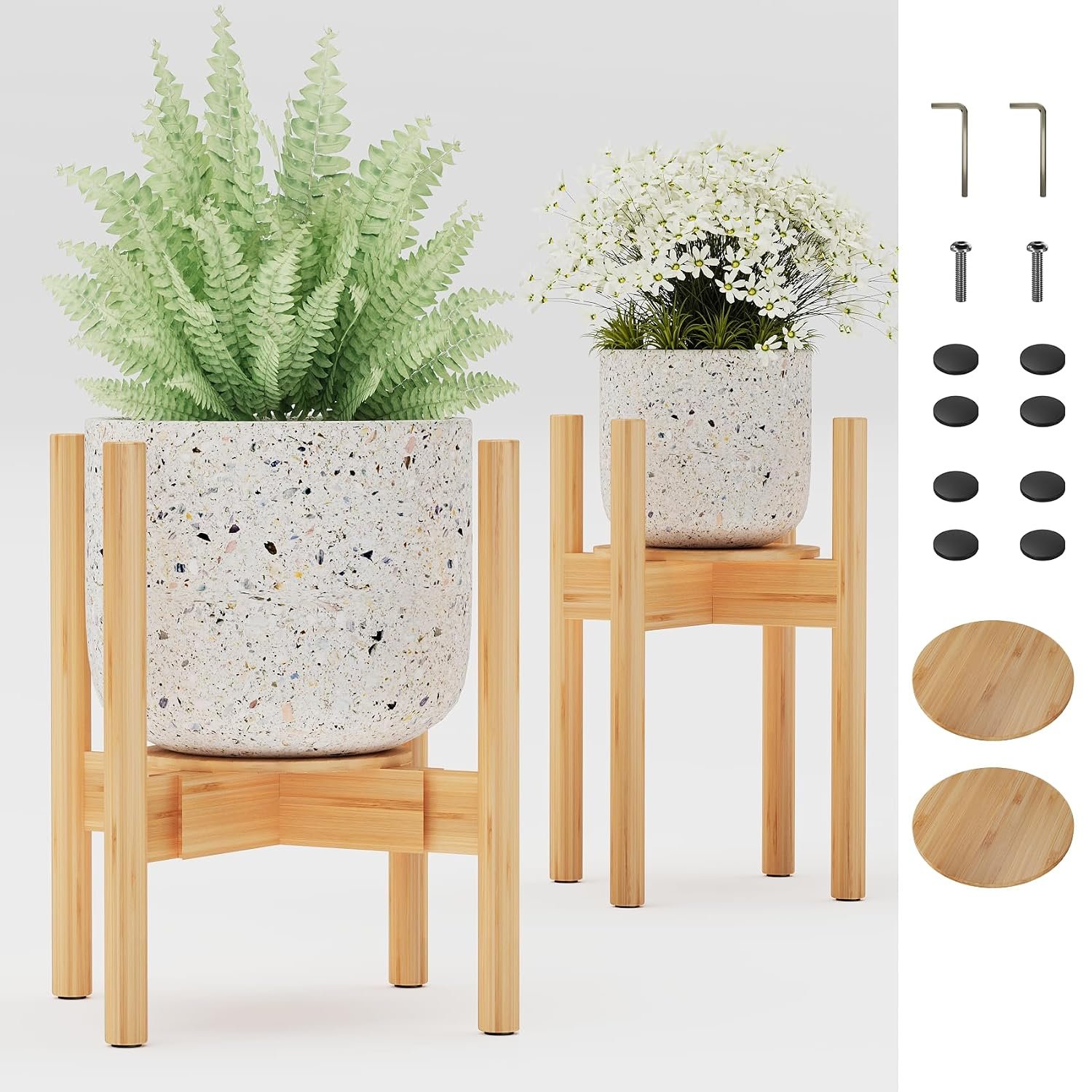Semiocthome Adjustable Bamboo Plant Stand Indoor with Removable Tray, Wooden Flower Stand, Pot Holders Fits 20cm to 30cm Pots, Indoor Plant Stands for Living Room, Bedroom,... - صورة 8
