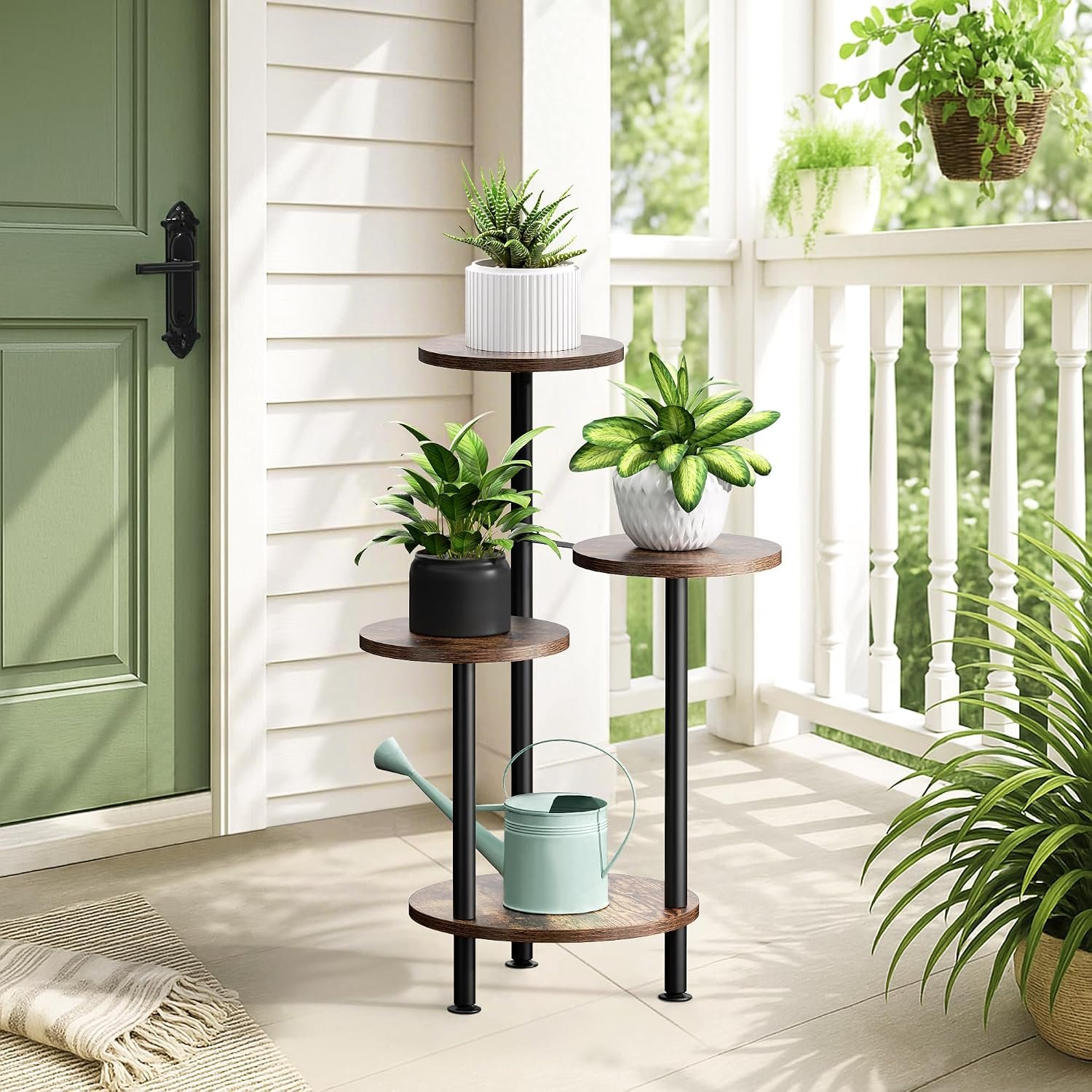 Josmimic Plant Stand Plant Shelf for Indoor Use 4 Tier Corner Shelf Flower Stand for Outdoor 76 cm Flower Shelf Wood and Metal - صورة 3
