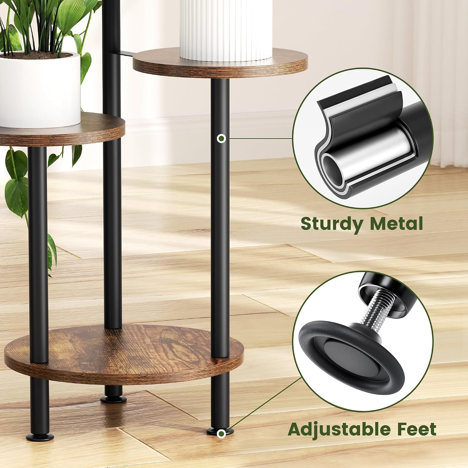 Josmimic Plant Stand Plant Shelf for Indoor Use 4 Tier Corner Shelf Flower Stand for Outdoor 76 cm Flower Shelf Wood and Metal - صورة 2