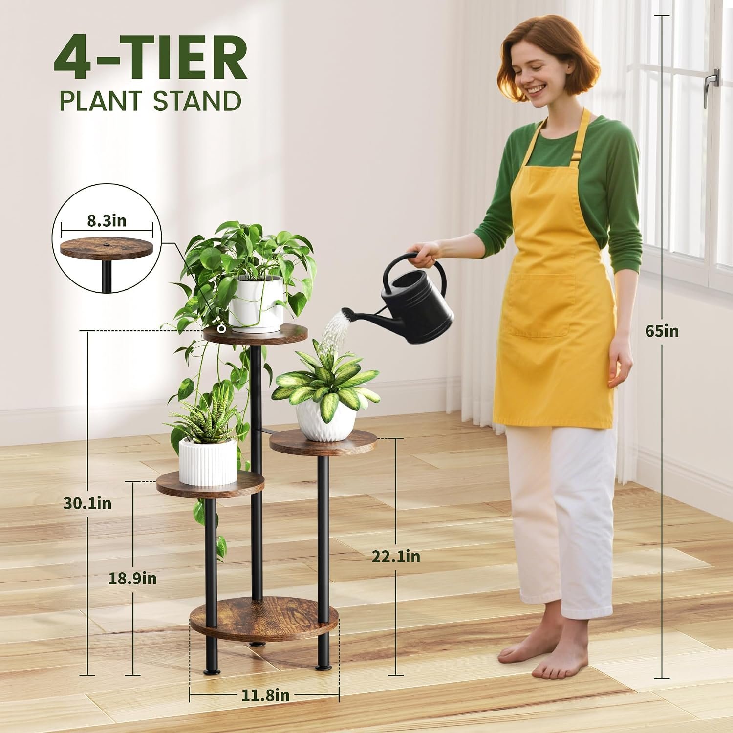 Josmimic Plant Stand Plant Shelf for Indoor Use 4 Tier Corner Shelf Flower Stand for Outdoor 76 cm Flower Shelf Wood and Metal - صورة 4