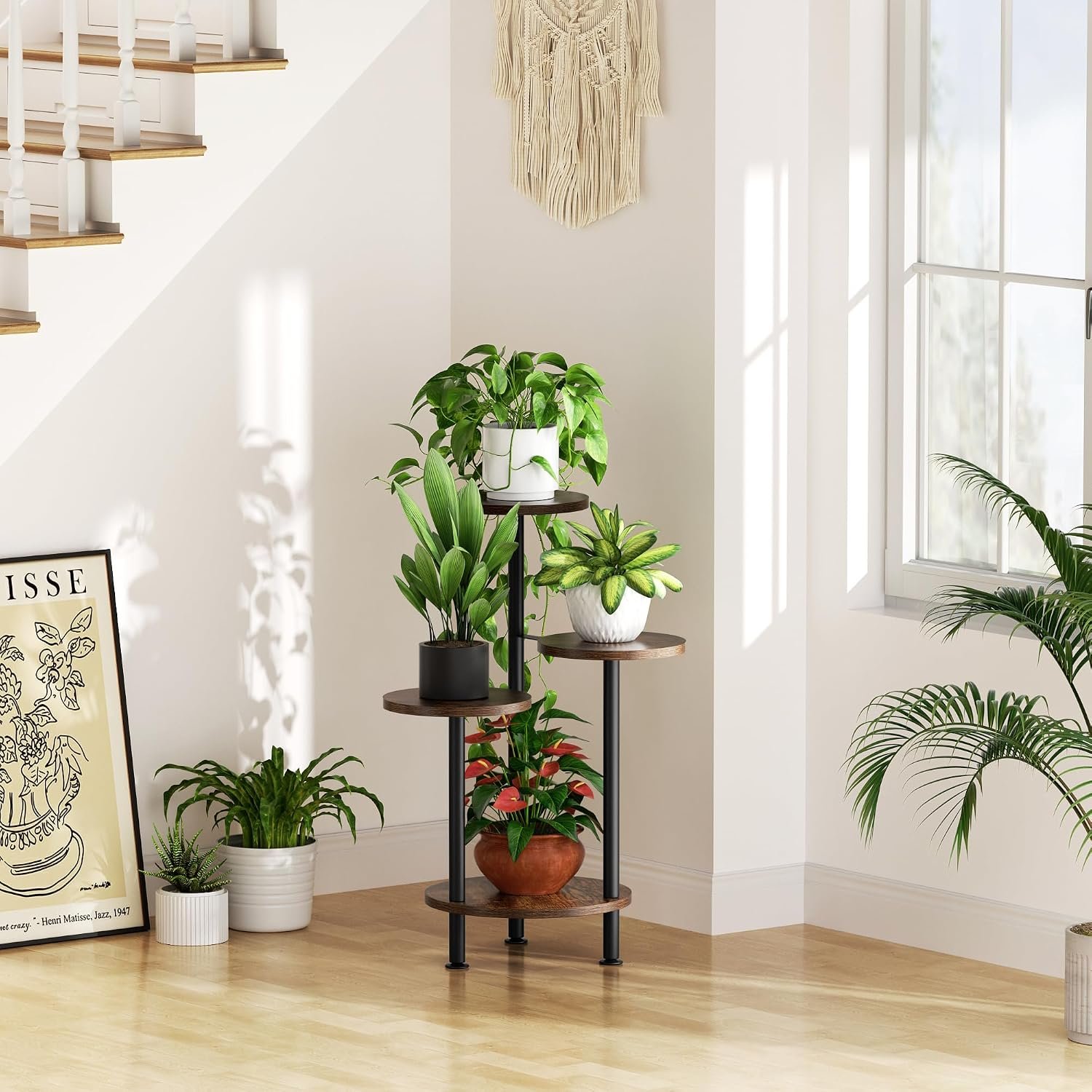 Josmimic Plant Stand Plant Shelf for Indoor Use 4 Tier Corner Shelf Flower Stand for Outdoor 76 cm Flower Shelf Wood and Metal - صورة 6