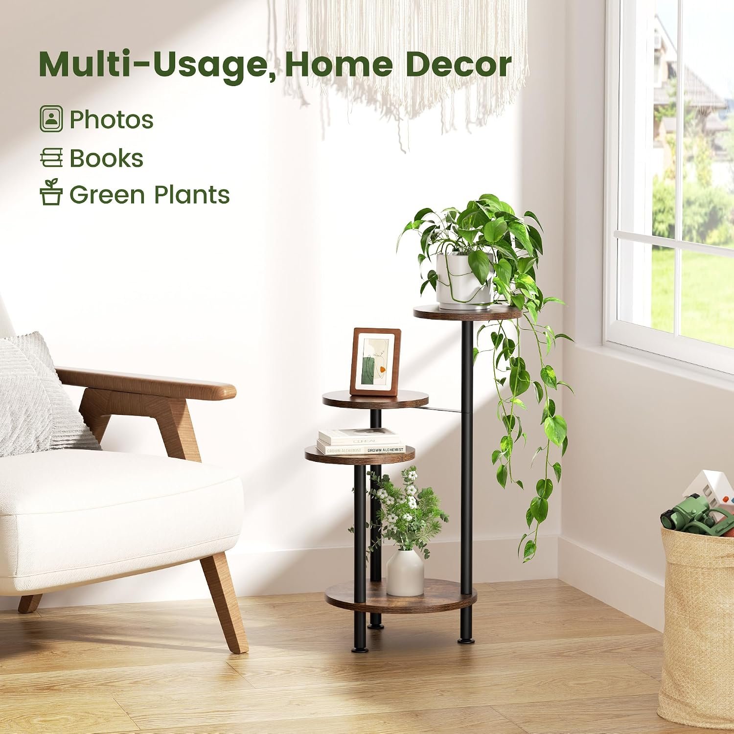 Josmimic Plant Stand Plant Shelf for Indoor Use 4 Tier Corner Shelf Flower Stand for Outdoor 76 cm Flower Shelf Wood and Metal - صورة 5