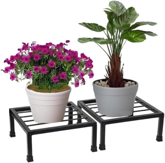 Plant Stand for Balcony, Heavy Gauge Iron Stand for Outdoor/Indoor Pots, Gamla Stand for Home/Garden, Set of 4, Black - صورة 2
