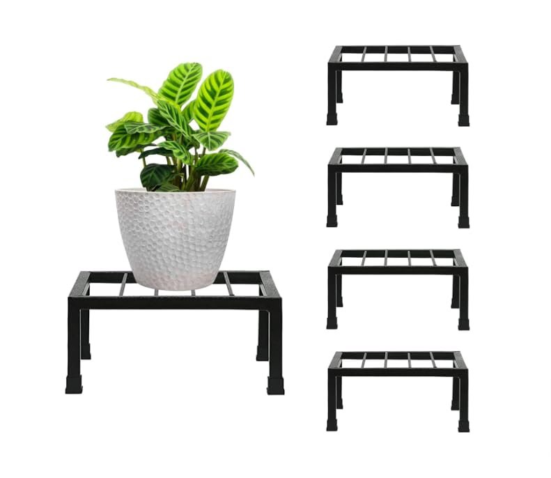 Plant Stand for Balcony, Heavy Gauge Iron Stand for Outdoor/Indoor Pots, Gamla Stand for Home/Garden, Set of 4, Black - صورة 5