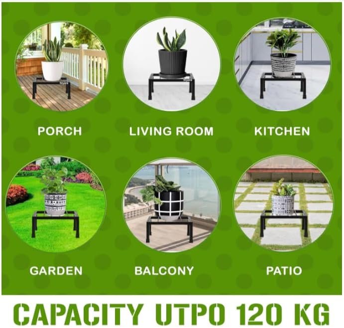 Plant Stand for Balcony, Heavy Gauge Iron Stand for Outdoor/Indoor Pots, Gamla Stand for Home/Garden, Set of 4, Black - صورة 3