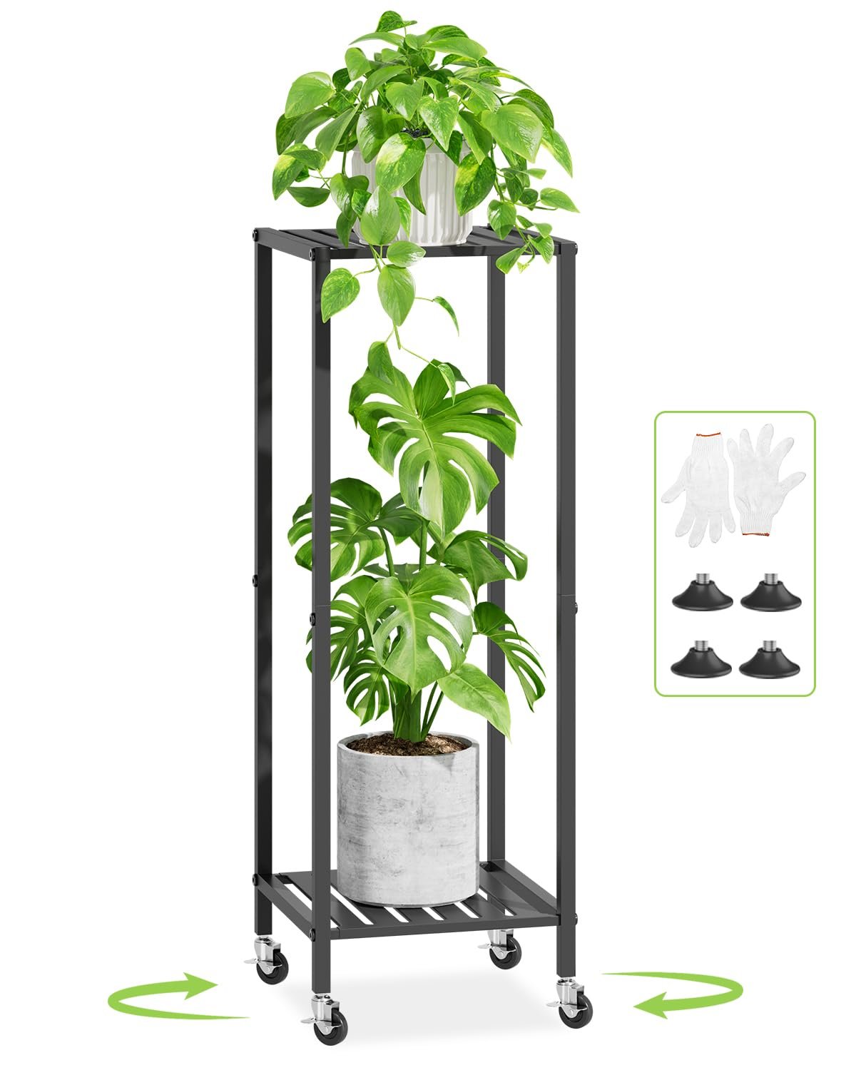 iDavosic.ly 2 Tier Indoor Plant Stand with Wheels, 11 Inch Wide Metal Plant Stand Outdoor for Large Plants, 33 Inch Tall Corner Small Flower Holder Shelf for Patio Garden Window... - صورة 8
