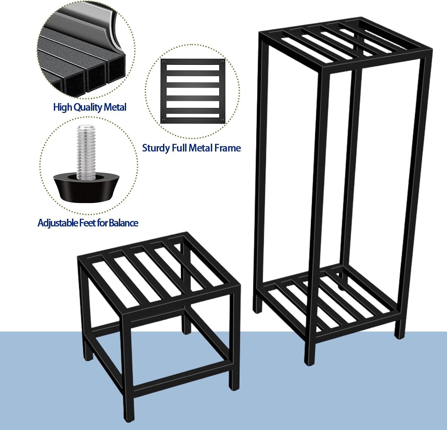 Plant Stand Indoor Outdoor, 2 Pcs Heavy Duty Iron Pedestal Stands Metal Plant Stand for Indoor Outdoor, 12''H & 30''H Tall Sturdy Planter Stand Display Plant Shelf - صورة 3