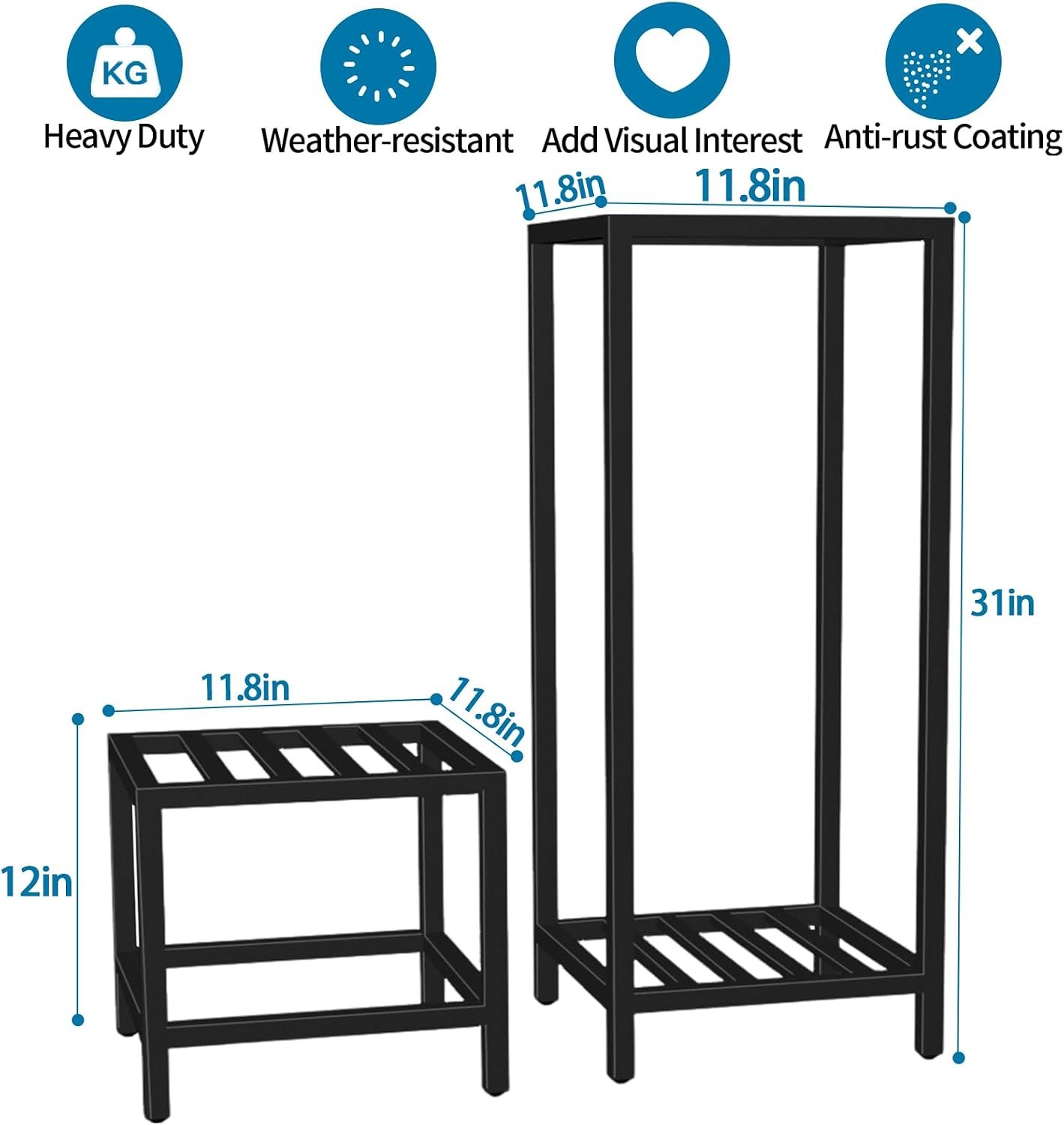 Plant Stand Indoor Outdoor, 2 Pcs Heavy Duty Iron Pedestal Stands Metal Plant Stand for Indoor Outdoor, 12''H & 30''H Tall Sturdy Planter Stand Display Plant Shelf - صورة 4