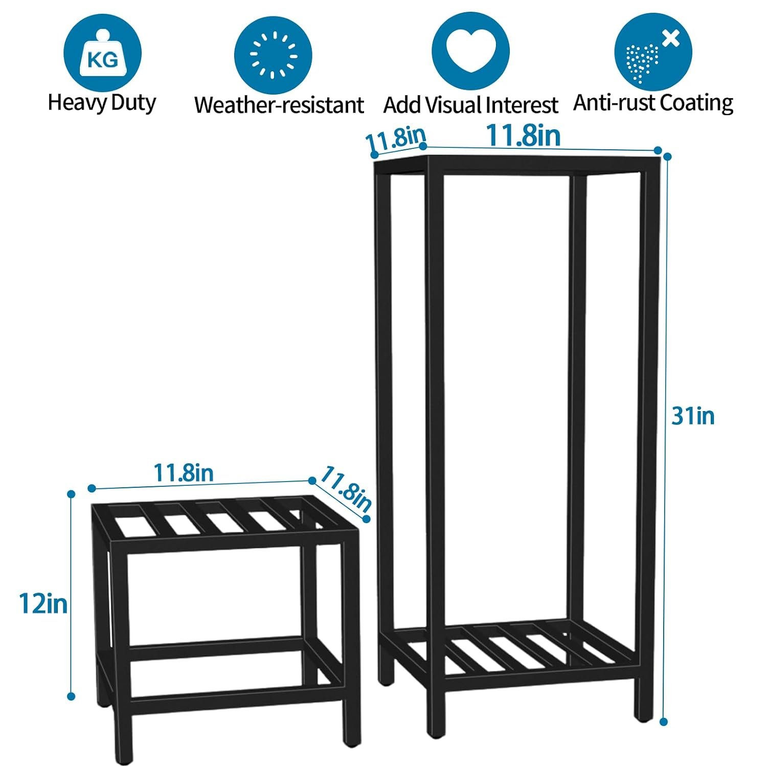 Plant Stand Indoor Outdoor, 2 Pcs Heavy Duty Iron Pedestal Stands Metal Plant Stand for Indoor Outdoor, 12''H & 30''H Tall Sturdy Planter Stand Display Plant Shelf - صورة 9