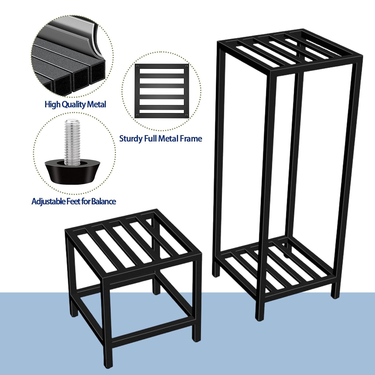Plant Stand Indoor Outdoor, 2 Pcs Heavy Duty Iron Pedestal Stands Metal Plant Stand for Indoor Outdoor, 12''H & 30''H Tall Sturdy Planter Stand Display Plant Shelf - صورة 8