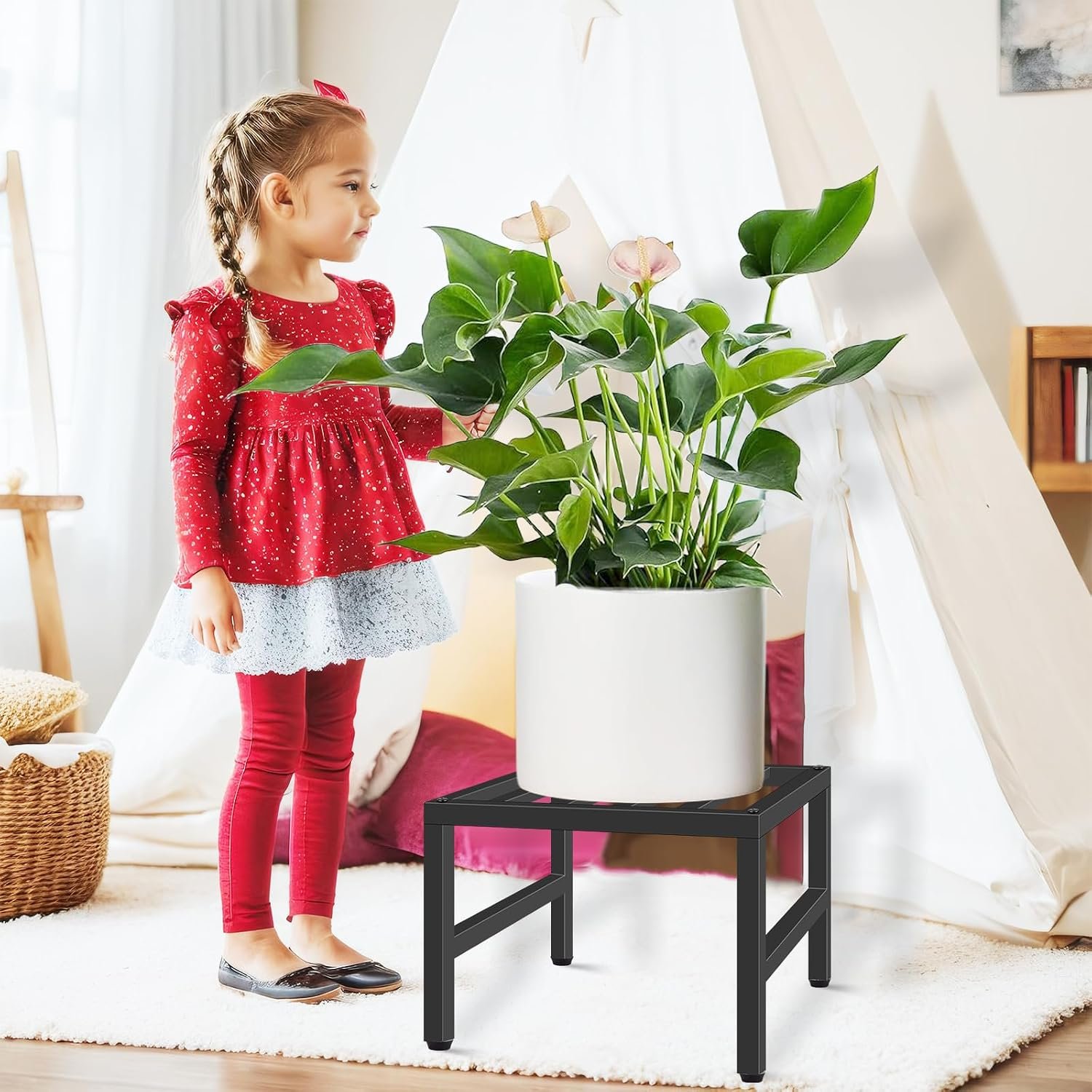 Plant Stand Indoor Outdoor, Heavy Duty Wrought Iron Pedestal Stands Metal Plant Stand for Indoor Outdoor, Sturdy Low Flower Stand Display Planter Shelf, 1pcs, Black - صورة 6