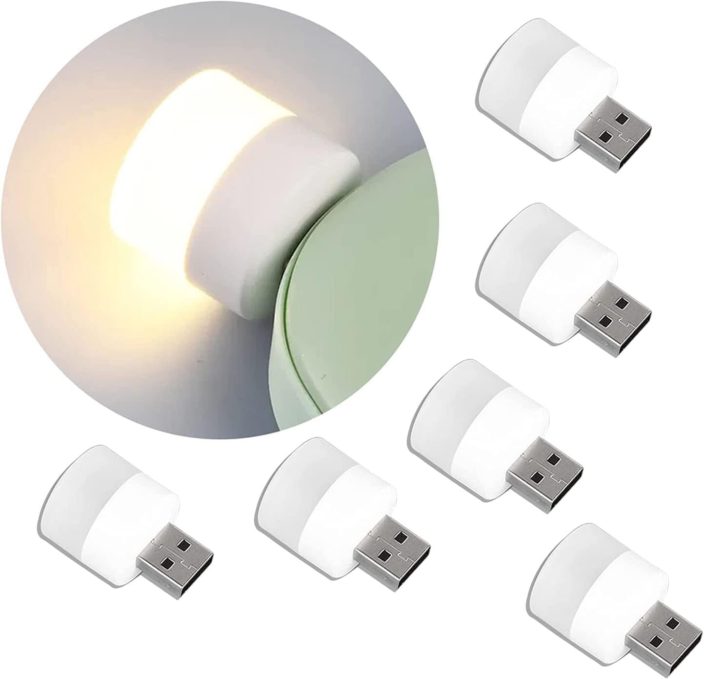 مجموعة مصابيح اضاءة ليلية صغيرة بمنفذ USB، توصل في مصدر الطاقة مباشرة ولا تحتاج أسلاك، مصابيح صغيرة لغرفة النوم والحمام والحضانة والمدخل والمطبخ والسيارة، اضاءة بلون ابيض دافئ...