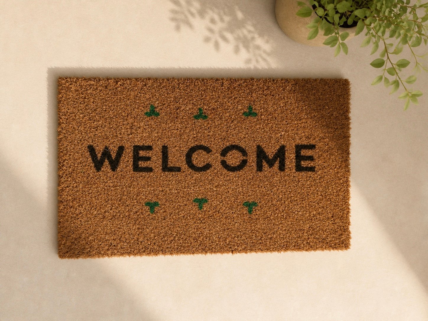 لون خيش مع كلمة Welcome باللون الأسود مع نجوم خضراء