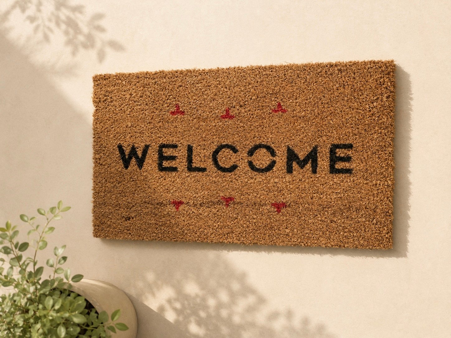 لون خيش مع كلمة Welcome باللون الأسود مع نجوم حمراء